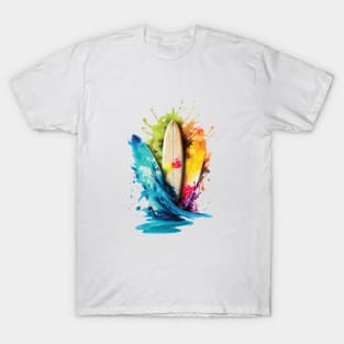 Vibrant Water Color Splash Surfboards T-Shirt